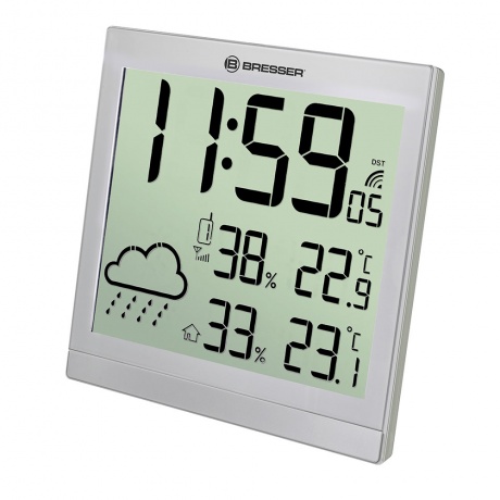 Метеостанция (настенные часы) Bresser TemeoTrend JC LCD с радиоуправлением, серебристая - фото 1