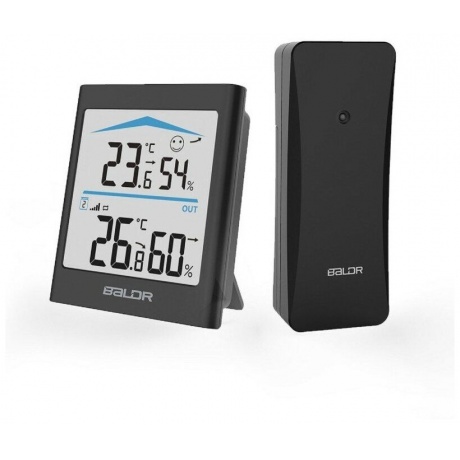 Термогигрометр BALDR B0135T2H2-BLACK цифровой с внешним датчиком, черный - фото 1