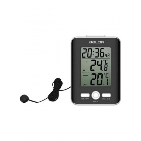 BALDR B0129ST2C-BLACK Цифровой термометр с часами и проводным датчиком температуры черный 910₽