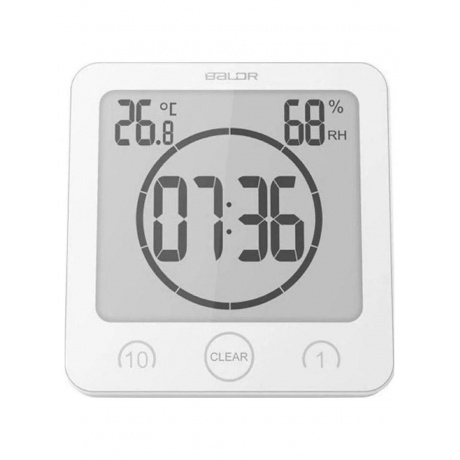 Водонепроницаемые настенные часы BALDR B0007STH-WHITE для душа с таймером показанием температуры и влажности 1570₽