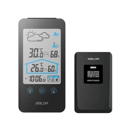 BALDR B0201WST2H2-BLACK Метеостанция c показаниями температуры и влажности внутри и снаружи помещения черная 1750₽