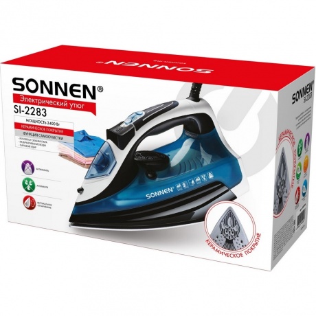 Утюг паровой SONNEN SI-2283, 2400 Вт, керамическое покрытие, антикапля, антинакипь, синий, 456995 - фото 10