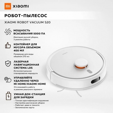 Робот-пылесос Xiaomi Robot Vacuum S20 EU (BHR8629EU) White - фото 6