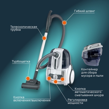 Пылесос Vitek VT-1833 PR 1800Вт жемчужный - фото 8