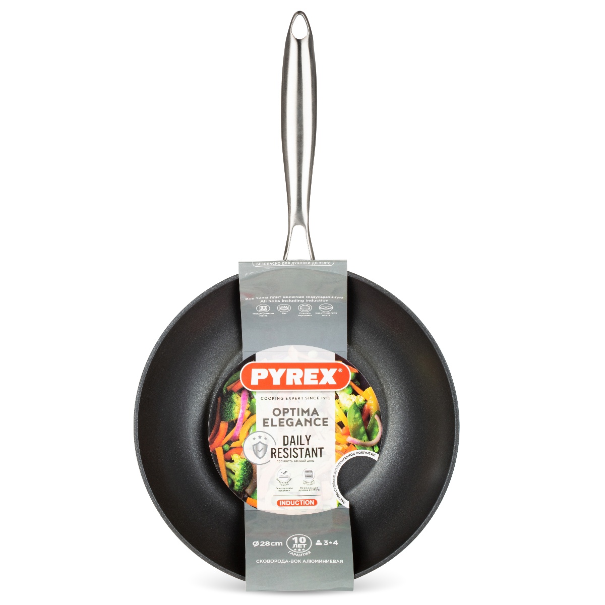 сковорода pyrex grill expert touch 28см индукция Сковорода-вок OPTIMA+ ELEGANCE 28см индукция PYREX OB28BWX/E006