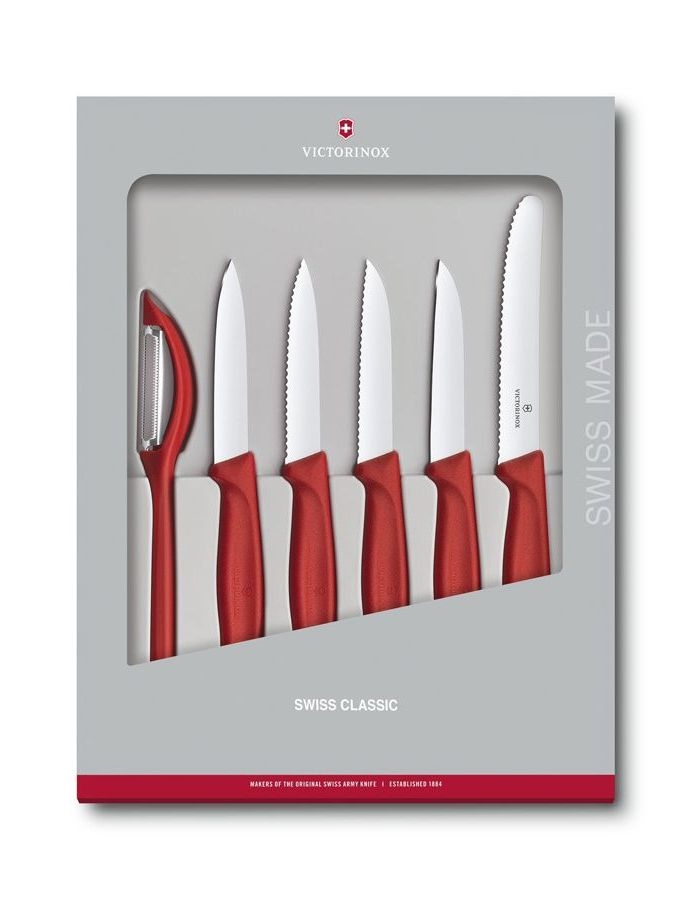 Набор ножей кухонных Victorinox Swiss Classic Kitchen (6.7111.6G) 6 шт красный цена и фото
