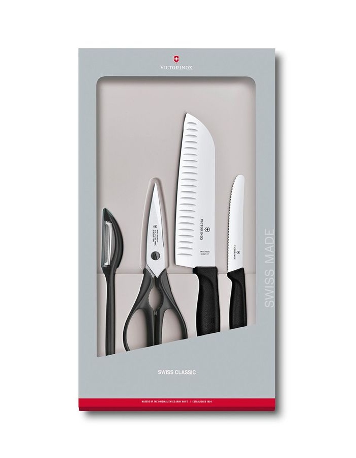 цена Набор ножей кухонных Victorinox Swiss Classic Kitchen (6.7133.4G) 4 шт черный