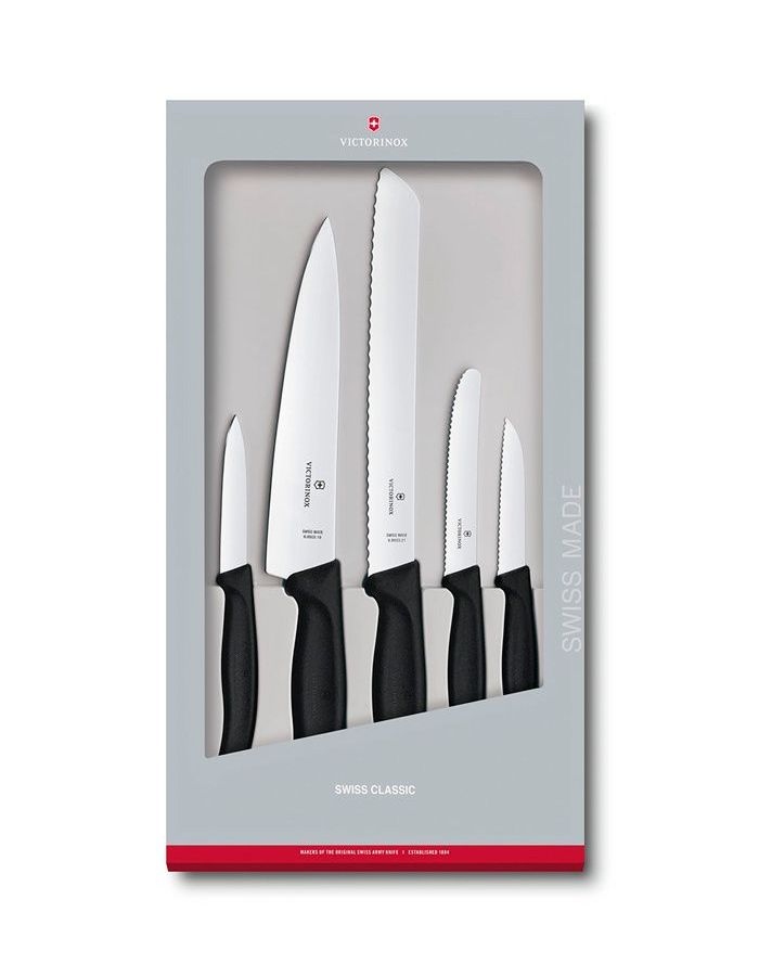 Набор ножей кухонных Victorinox Swiss Classic Kitchen (6.7133.5G) 5 шт черный цена и фото