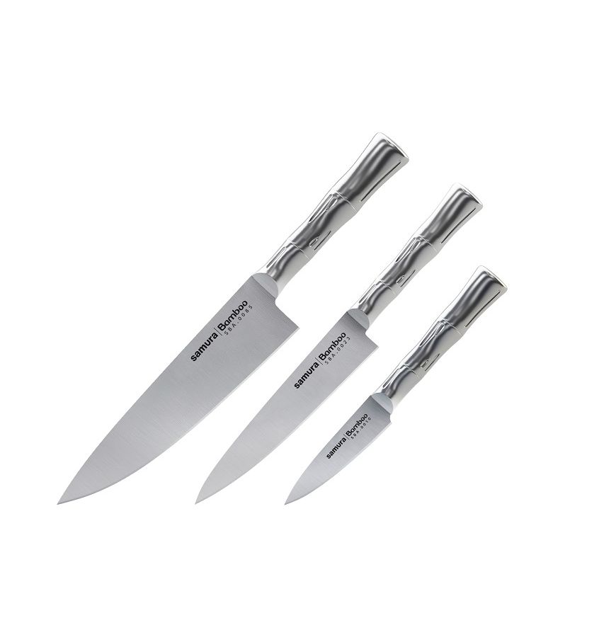 набор из 3 ножей samura shadow с покрытием black coating aus 8 abs пластик Набор из 3 ножей Samura Bamboo, AUS-8