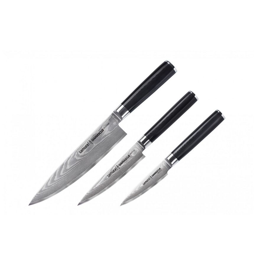 Набор из 3 ножей Samura Damascus, G-10, дамаск 67 слоев нож кухонный обвалочный samura damascus sd 0063 16 дамасская сталь 165 мм