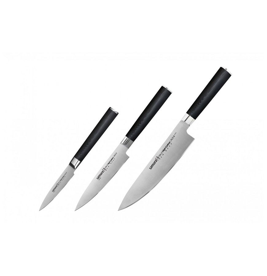 Набор из 3 ножей Samura Mo-V в подарочной коробке, G-10 набор из 3 ножей samura damascus g 10 дамаск 67 слоев в подарочной коробке