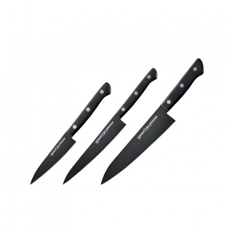Набор из 3 ножей Samura Shadow с покрытием Black-coating, AUS-8, ABS пластик - фото 1