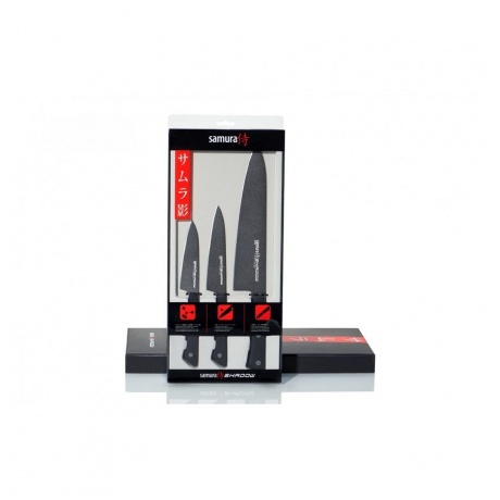 Набор из 3 ножей Samura Shadow с покрытием Black-coating, AUS-8, ABS пластик - фото 3