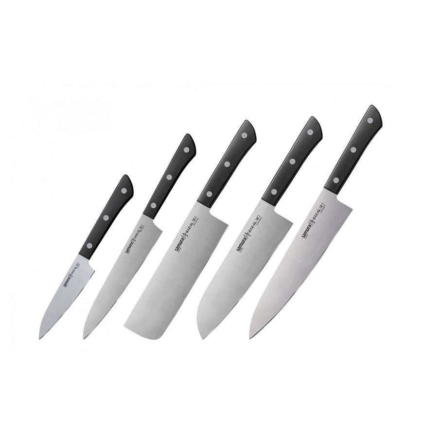 Набор из пяти ножей Samura Harakiri (11, 23, 45, 85, 95), корроз.-стойкая сталь, ABS пластик японский топорик накири samura damascus sd 0043 y