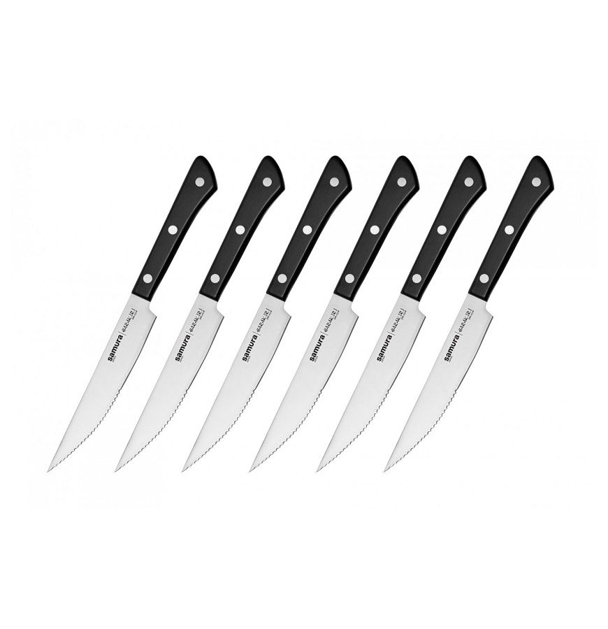 набор из 3 ножей samura shadow с покрытием black coating aus 8 abs пластик Набор стейковых ножей 6 в 1 Samura Harakiri, кор.-стойкая сталь,ABS пластик