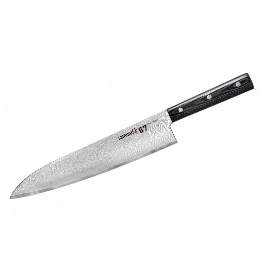 Нож Samura 67 Гранд Шеф, 24 см, дамаск 67 слоев, микарта набор из 3 кухонных ножей samura super 5 vg 10 5 слоев микарта