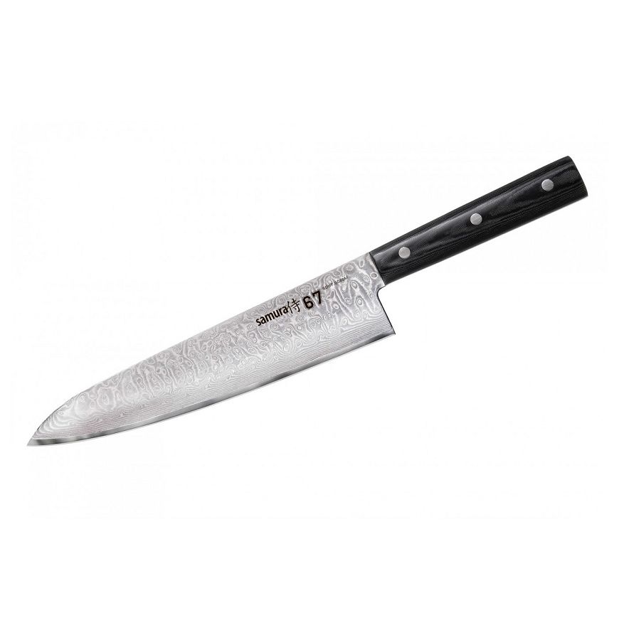 Нож Samura 67 Шеф, 20,8 см, дамаск 67 слоев, микарта нож кухонный для хлеба samura damascus sd 0055 16 g 10 дамаск 67 слоев 230 мм
