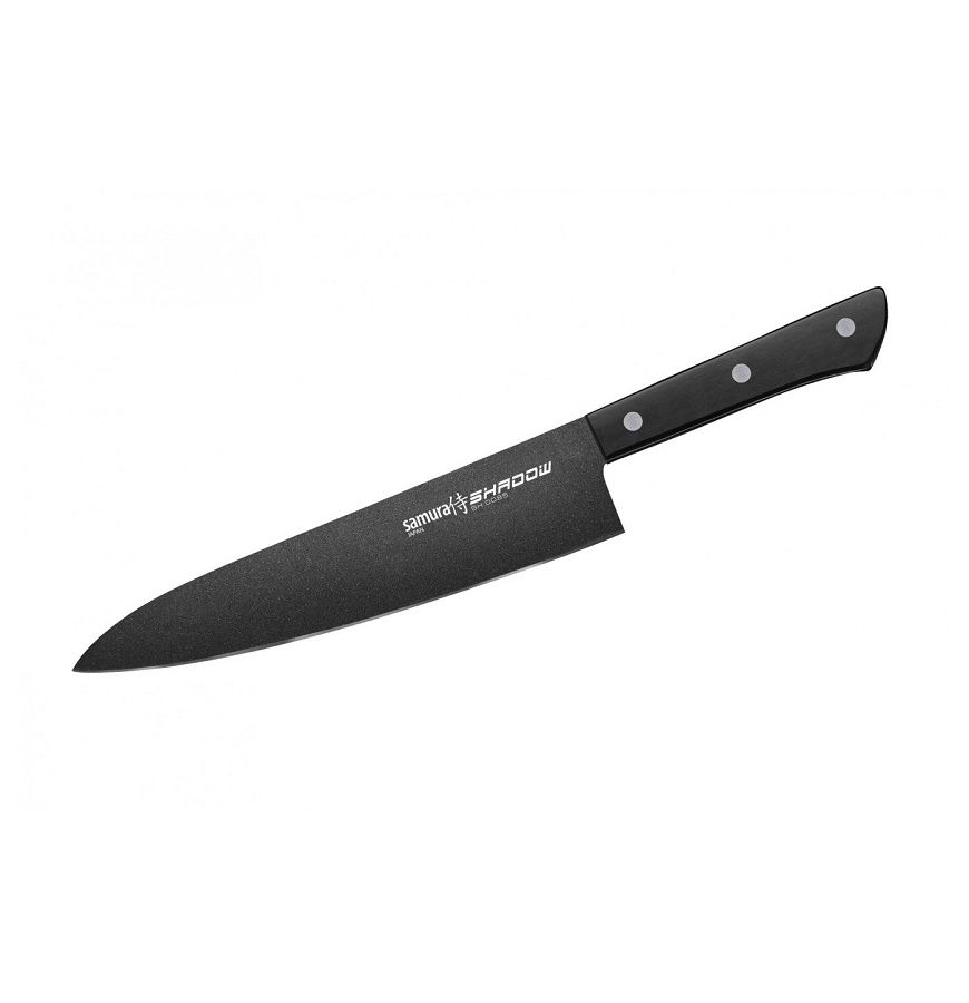 набор из 3 ножей samura shadow с покрытием black coating aus 8 abs пластик Нож Samura Shadow Шеф 20,8 см, AUS-8, ABS пластик