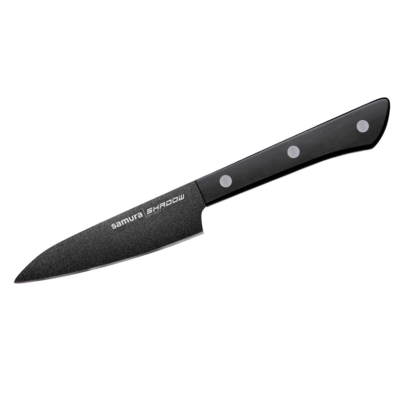 набор из 3 ножей samura shadow с покрытием black coating aus 8 abs пластик Нож Samura овощной Shadow с покрытием Black-coating, 9,9 см, AUS-8, ABS пластик
