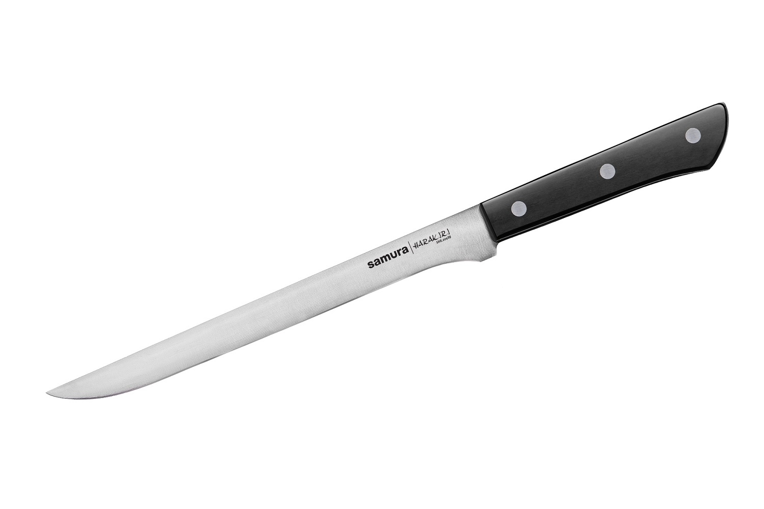 Нож Samura филейный Harakiri, 21,8 см, корроз.-стойкая сталь, ABS пластик нож кухонный samura harakiri для масла 96 мм корроз стойкая сталь белый abs пластик
