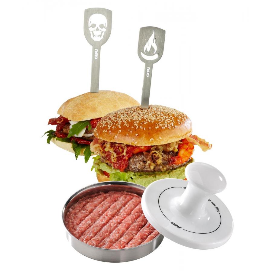 Подарочный набор GEFU: пресс для гамбургеров СПАРК, шпажки для гамбургеров ТОРРО, буклет с рецептами