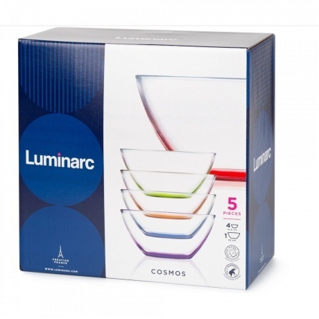 

Набор салатников КОСМОС 5шт (4х12.5 см+23 см) с цветным дном LUMINARC A0002