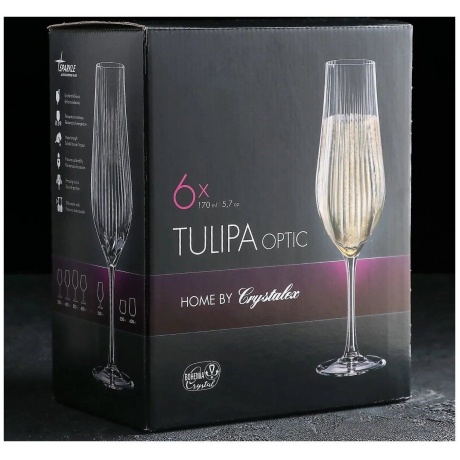 Набор бокалов для шампанского TULIPA OPTIC 6шт 170мл CRYSTALEX CR170104TO - фото 10