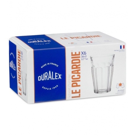 Набор стаканов французских PICARDIE прозрачные 6шт 360мл высокие DURALEX 1029AB06D0111 - фото 4