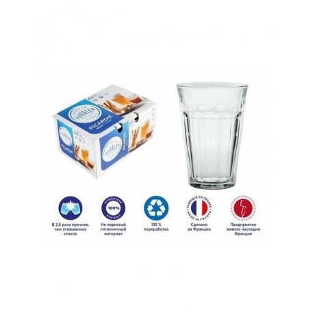 Набор стаканов французских PICARDIE прозрачные 6шт 360мл высокие DURALEX 1029AB06D0111 - фото 5