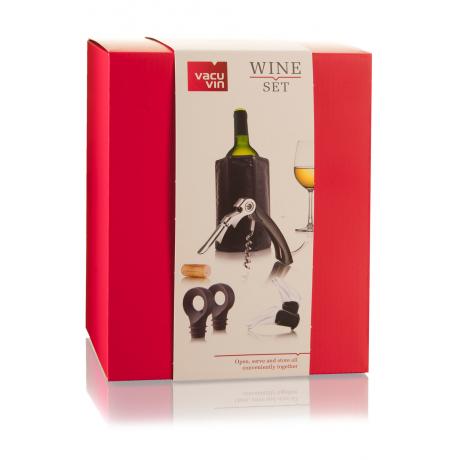 Подарочный набор для вина VACU VIN: рубашка для вина, двухшарнирный штопор, каплеуловитель, пробка - фото 1