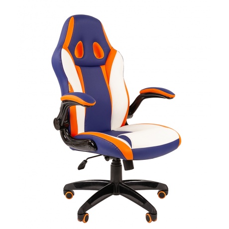 Кресло игровое Chairman game 15 синий/белый/оранжевый - фото 1
