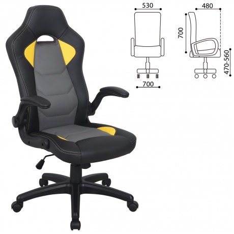 Кресло компьютерное BRABIX Skill GM-005 экокожа, черное/желтое (532494) - фото 8