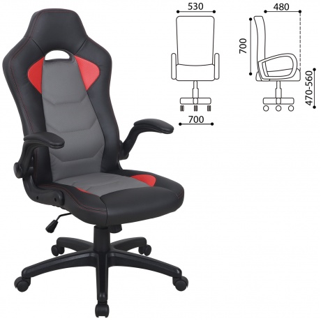 Кресло компьютерное BRABIX Skill GM-005 экокожа, черное/красное (532496) - фото 8