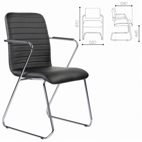Кресло для приемных и переговорных BRABIX Visit CF-101, хром, экокожа, черное (532559) - фото 2