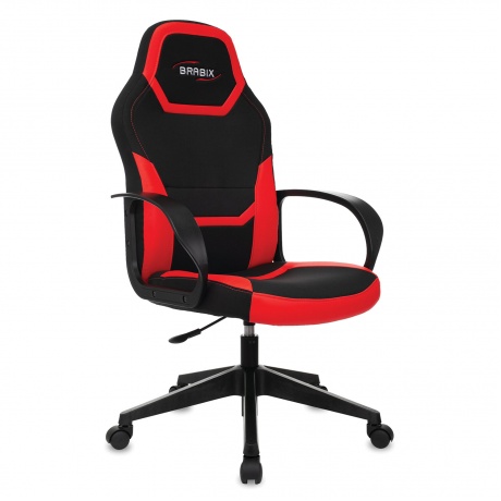 Кресло компьютерное BRABIX Alpha GM-018, ткань/экокожа, черное/красное (532637) - фото 1