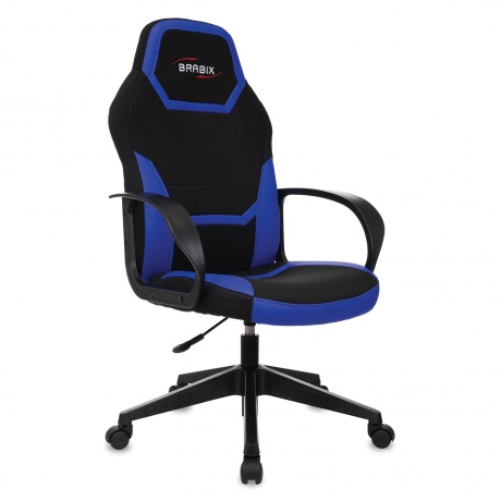 Кресло компьютерное BRABIX Alpha GM-018, ткань/экокожа, черное/синее (532638) - фото 1