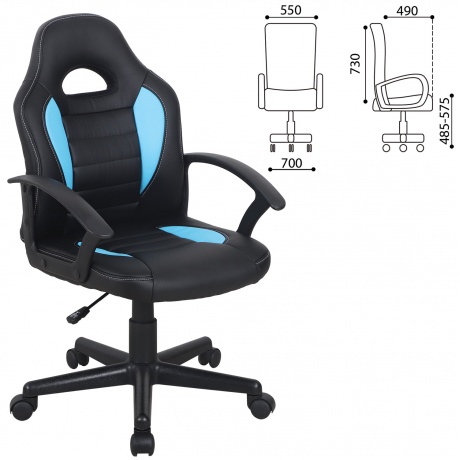 Кресло компьютерное BRABIX Spark GM-201, экокожа, черное/голубое (532505) - фото 8