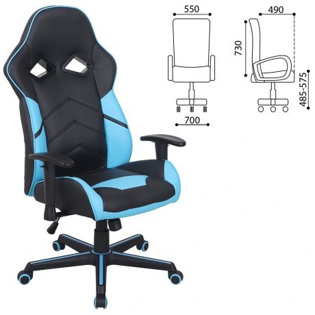 Кресло компьютерное BRABIX Storm GM-006 экокожа, черное/голубое (532501) - фото 8