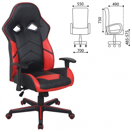 Кресло компьютерное BRABIX Storm GM-006 экокожа, черное/красное (532500) - фото 8