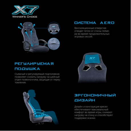 Кресло компьютерное A4Tech X7 GG-1400 синий - фото 9