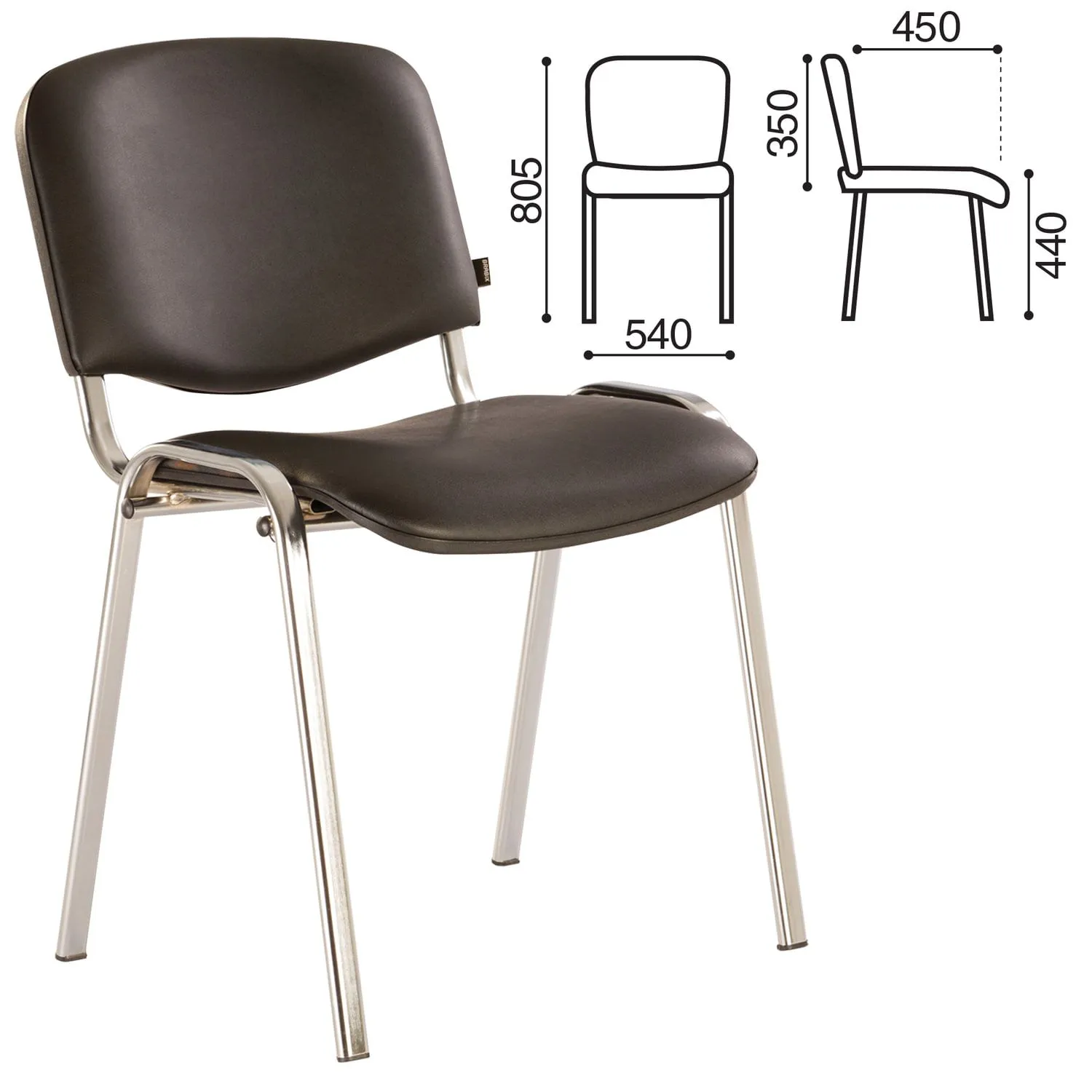 531424, Стул для персонала и посетителей BRABIX "Iso CF-001", хромированный каркас, кожзам черный, 531424 - фото 2