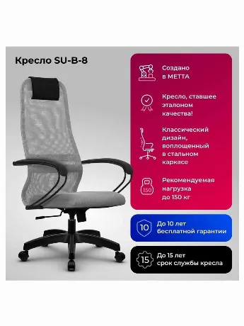 Кресло офисное МЕТТА "SU-B-8" пластик, ткань-сетка, сиденье мягк...