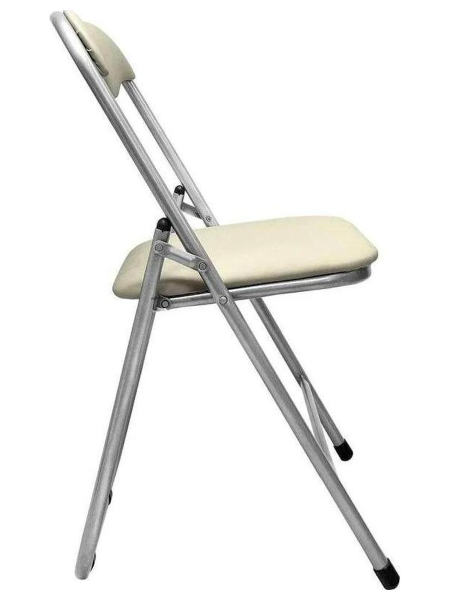 Стул складной для дома и офиса РС04, серебристый каркас, кожзам бежевый - фото 3