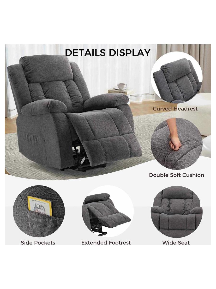 Кресло-реклайнер Eureka GER02 с подъемным механизмом, серый - фото 8