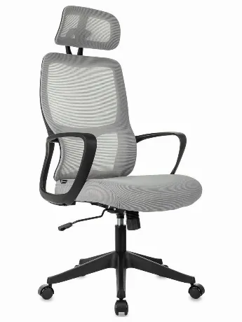 Кресло руководителя Бюрократ Wise серый, сетка/ткань, с подголов...