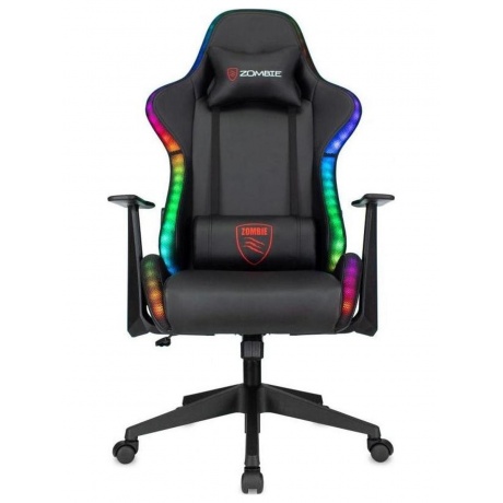 Кресло игровое Zombie GAME RGB черный эко.кожа/ткань крестов. пластик - фото 2