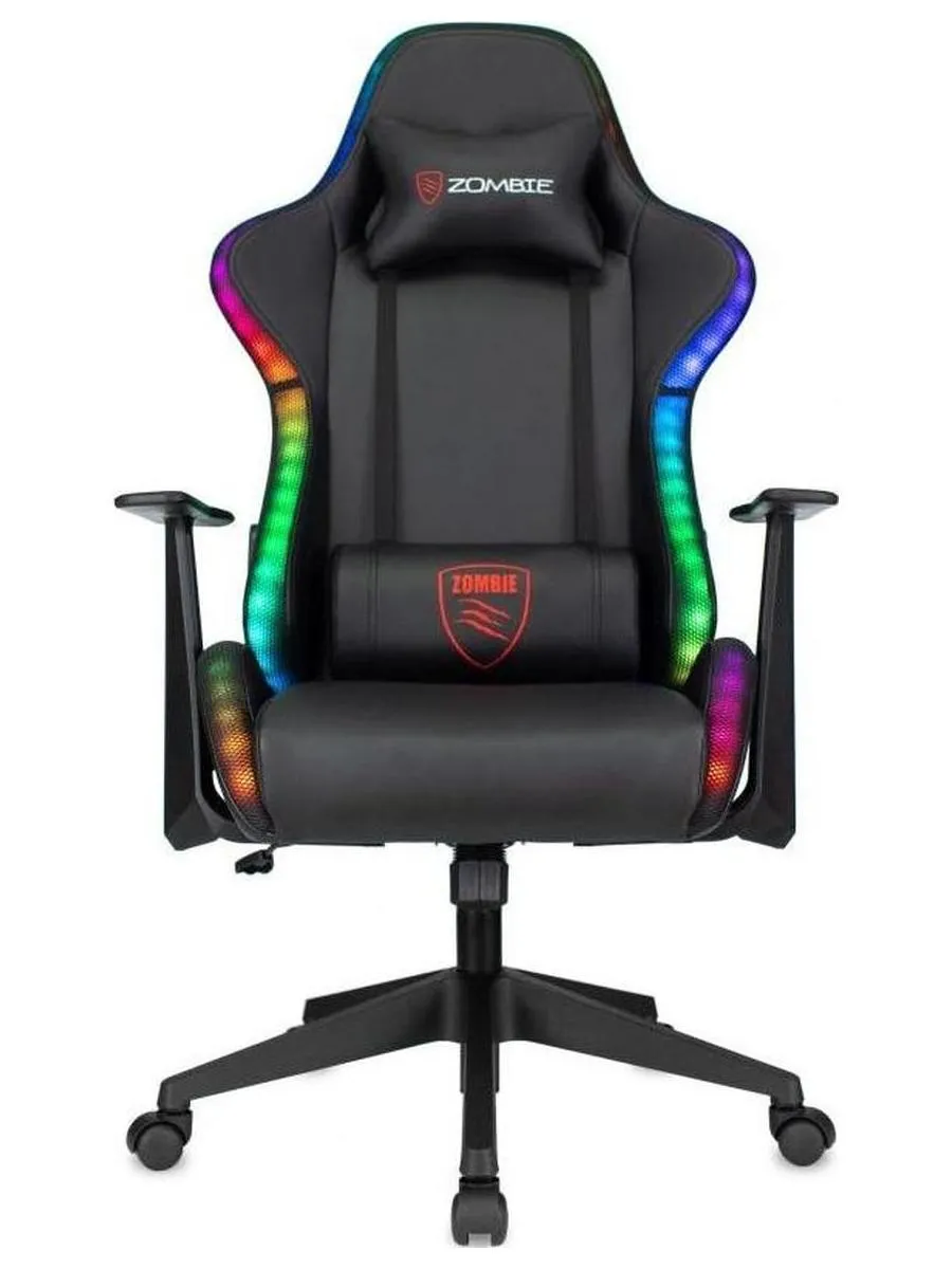 Кресло игровое Zombie GAME RGB черный эко.кожа/ткань крестов. пластик - фото 2