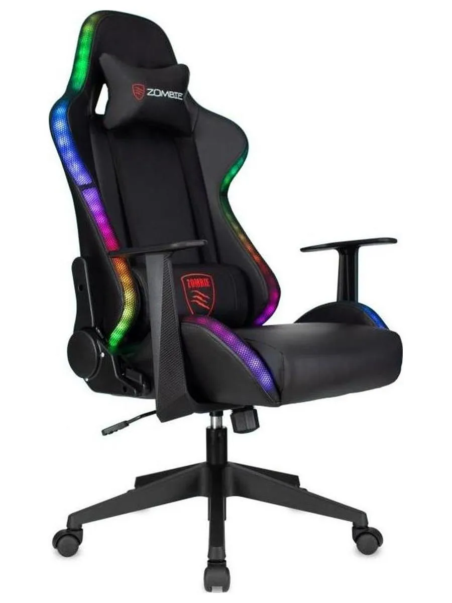 Кресло игровое Zombie GAME RGB черный эко.кожа/ткань крестов. пластик - фото 1
