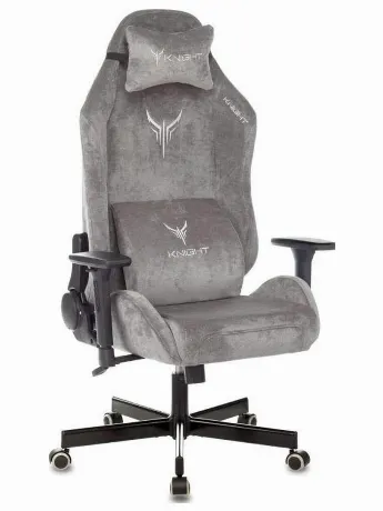 Кресло игровое Knight N1 Fabric серый Light-19 с подголов. крест...