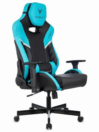 Кресло игровое Knight Thunder 5X черный/голубой эко.кожа крестов...